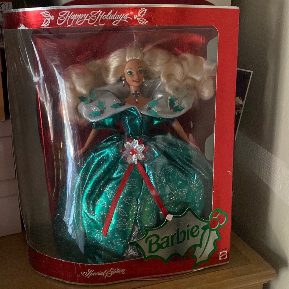 Barbie Happy Holidays in emerald green satin & grand Victorian Style